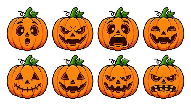 Halloween pumpkin faces cartoon illustrations
