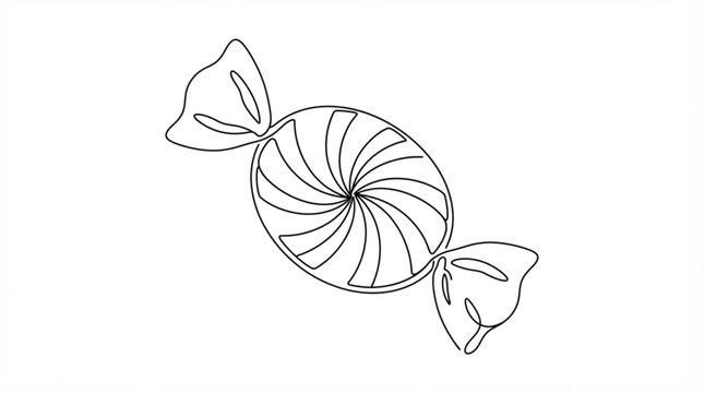 Continuous line art wrapped candy vector with elegant single line sweet swirl stroke for minimalist confectionery shop logo design
