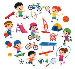 Fototapeta premium Kids enjoying outdoor recreational sports and playground activities.