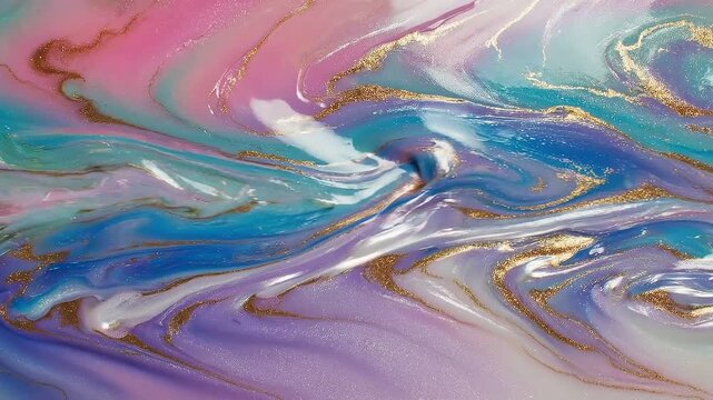 Mother of pearl iridescent wave shimmer watercolor abstract background video with pink aqua lavender gold white