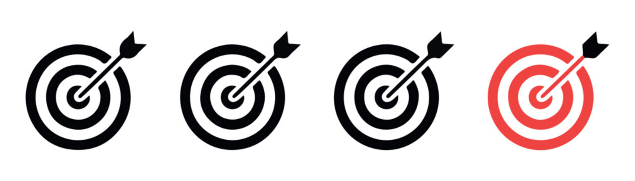 Set of black target with arrow vector icon design. bullseye icon, archery target sign, dartboard icon.
