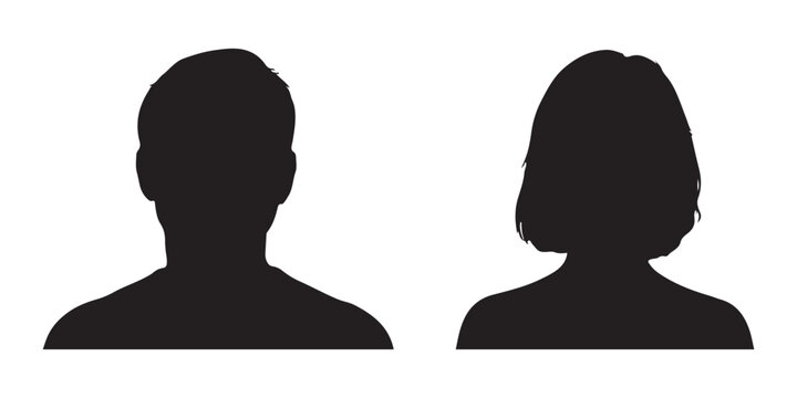Set of male and female silhouette avatar profile picture, vector illustration, unknown person profile.
