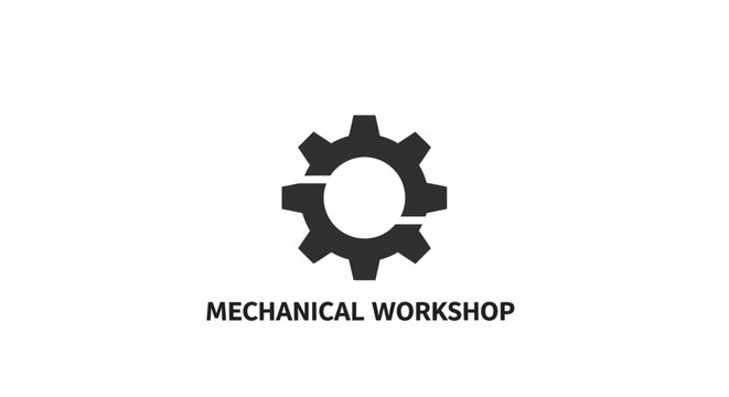 Mechanical workshop logo with gear and text.