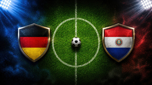 Germany verses Paraguay. International soccer match with country flags