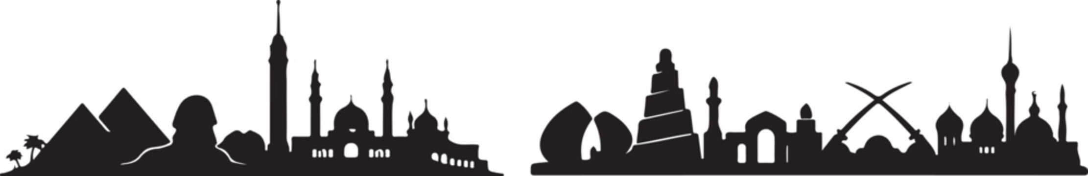  Cairo Egypt and Iraq skyline silhouette vector design with famous landmark silhouette vector