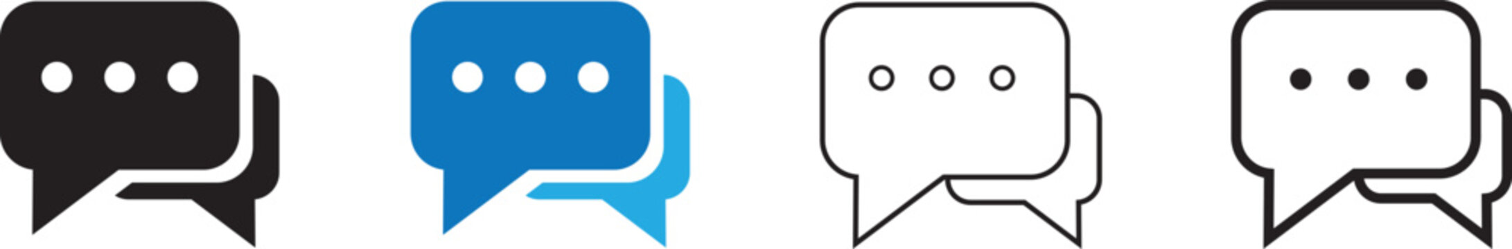 Speech bubble message icon Light blue black chat bubble icon Chatting and messaging logo with dots. Vector isolated flat illustration,
