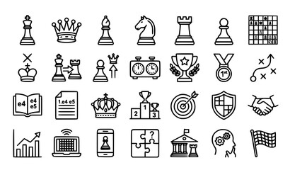 Professional Chess Outline Line Icon Collection Editable Stroke Vector Illustration for Web Design © MDSabbir