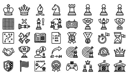Chess Editable Stroke Thin Line Vector Icons Set with Outline Chess Pieces and Strategy Symbols © MDSabbir