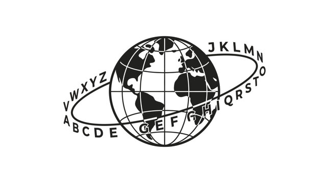Global Education Concept Illustration with Orbiting Alphabet Ring