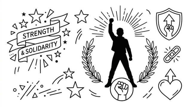 Man Breaking Free from Chains Line Art Vector Set &ndash; Freedom, Liberation and Personal Empowerment