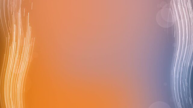 Elegant apricot and periwinkle gradient background with ascending luminous fiber optic data streams framing wide horizontal copy space, ideal for premium corporate presentation title cards.

