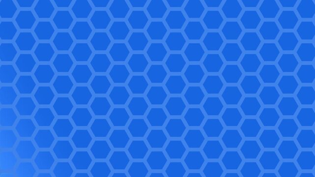 Blue hexagonal pattern layout with gradient lighting waves. Abstract geometric grid texture for modern technology presentation. Animated hexagonal pattern.