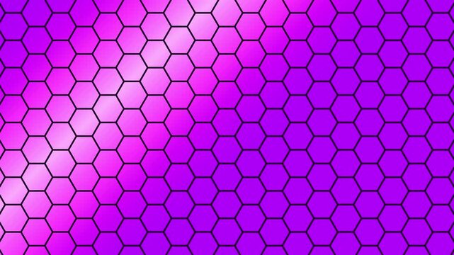 Vibrant purple hexagonal grid pattern with pink highlight. Abstract geometric network texture for scifi gaming screen backdrop. Animated grid pattern loop.