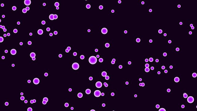 Scattered large purple spheres floating slowly on dark screen. Abstract bubble shapes texture for creative modern presentation. Animated spheres loop.