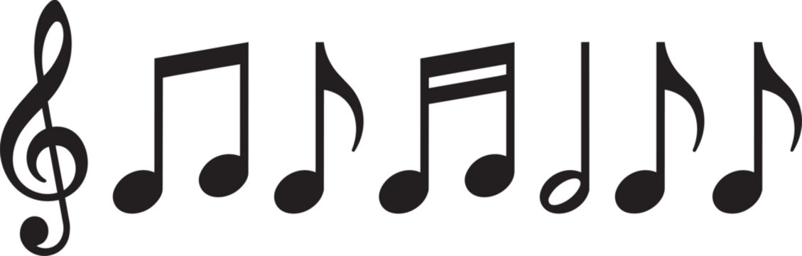 Creative musical notes and treble clef vector graphic design element isolated on transparent background