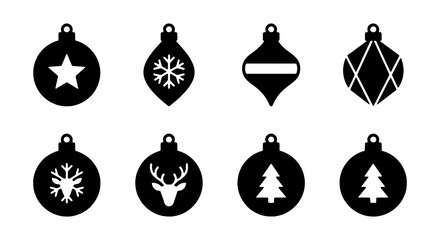 Christmas Ornaments Vector Icons, Festive Holiday Decorations, Winter Celebration Symbols, Black and White Graphics © ROSE