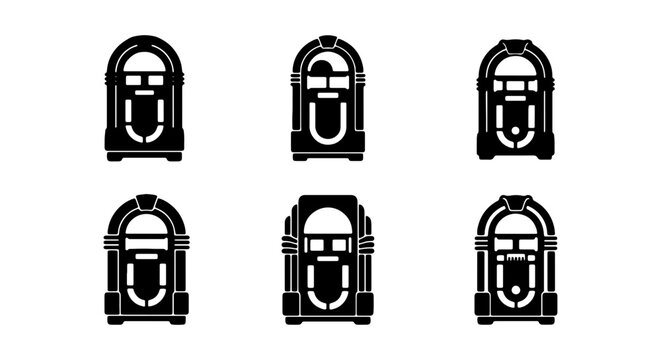 Retro Jukebox Icons Set, Vintage Music Player Graphics, Classic Entertainment Vector Collection