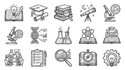 Fototapeta premium Collection of science and education related hand-drawn icons.