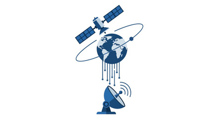Fototapeta premium Global Satellite Communication and Data Transmission Flat Vector Illustration