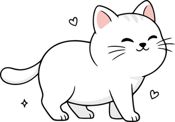 Obraz premium Cute white kitten with hearts vector illustration affection whiskers