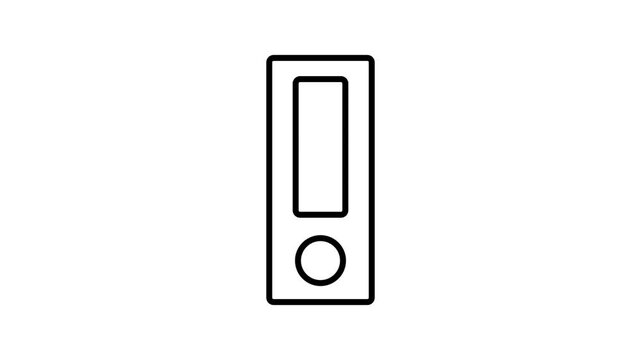 Minimalist black line animation of office ring binder folder icon on white background, clean corporate document organization concept