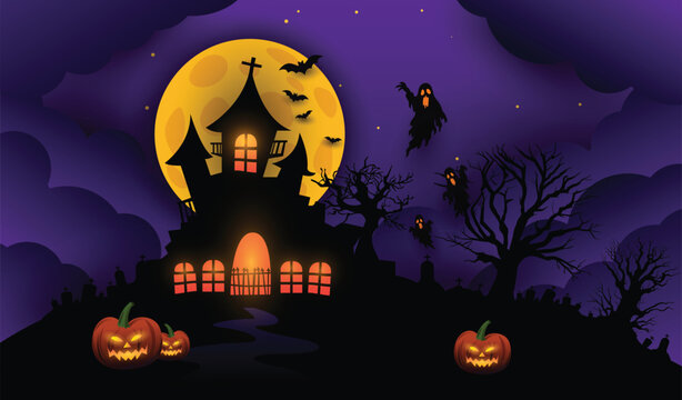 Haunted Halloween House Night Scene Illustration vector