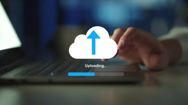 Cloud upload concept. cloud storage and file transfer icons, online data backup, secure document upload and digital storage technology.