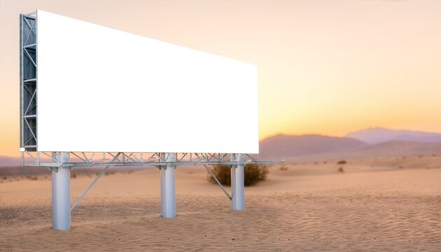 Blank Billboard in Desert Landscape at Sunset