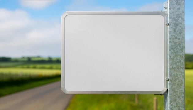 Blank Road Sign on Metal Post in Countryside