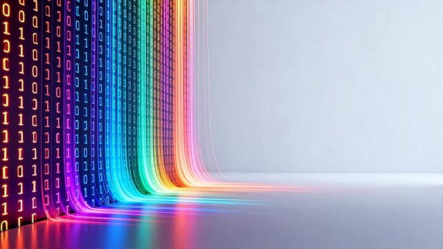 Colorful binary code flowing in space