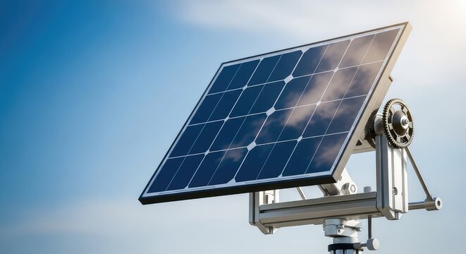 Primo piano di un pannello solare monocristallino montato su un supporto orientabile per catturare energia rinnovabile in modo efficiente, device, silicon, power