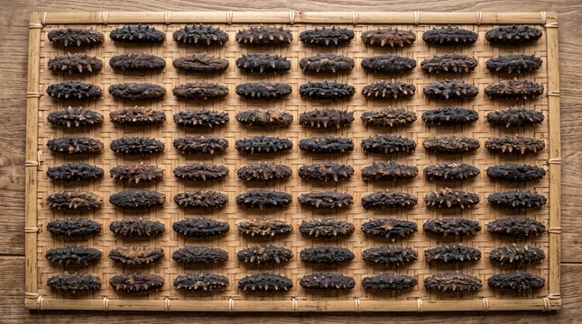 Premium Dried Sea Cucumbers on Bamboo Mat