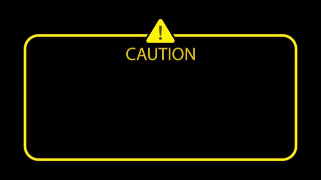 Glowing Caution Text Animation with Neon Border and Exclamation Icon