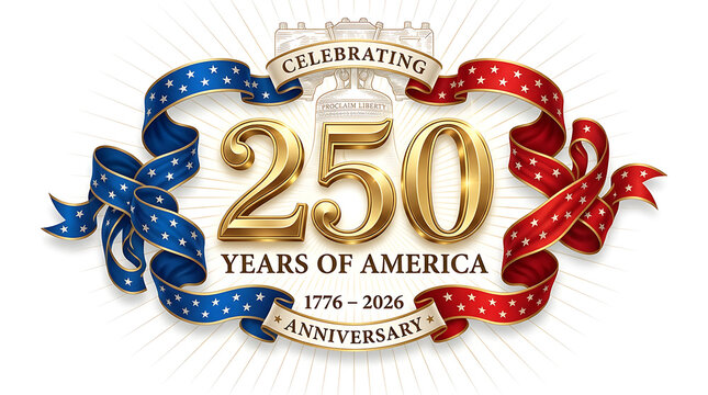 Celebrating 250 years of america 1776 to 2026 anniversary graphic with patriotic