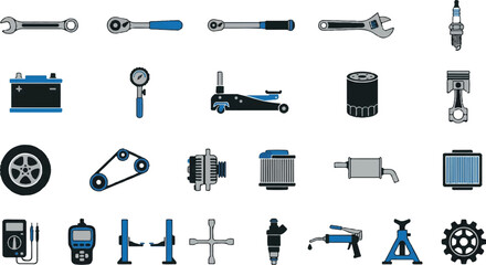 Fototapeta premium Vehicle repair icons grid with mechanics tools