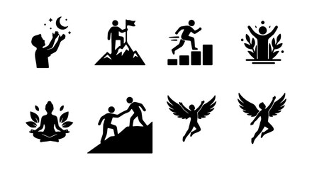 Obraz premium Success Icons Set: Achievement, Growth, Motivation, Goals, Yoga, Angels