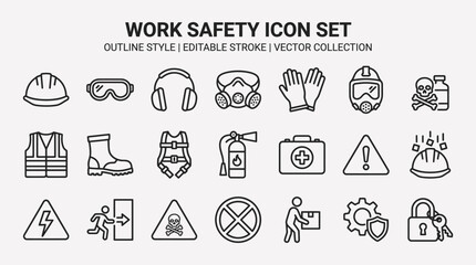 Fototapeta premium Work Safety Icon Set - Essential Protective Gear and Warning Symbols