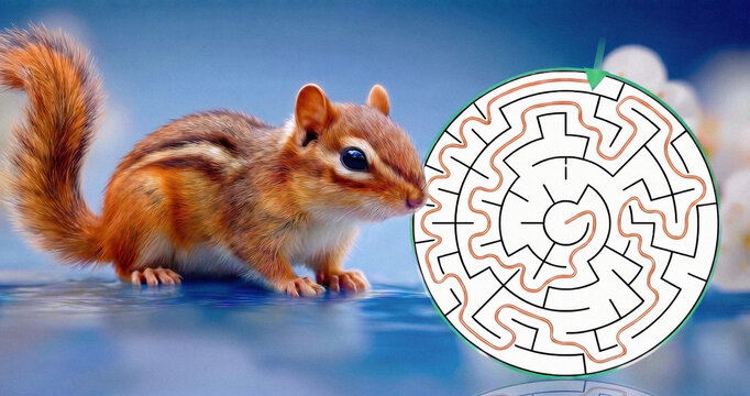 Maze with a chipmunk for kids, a puzzle game