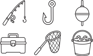 Fishing Modern and Premium Icon Set, Featuring rod, hook, bobber and More, Editable Stroke, Outline Icon Collection © MNSTUDIO