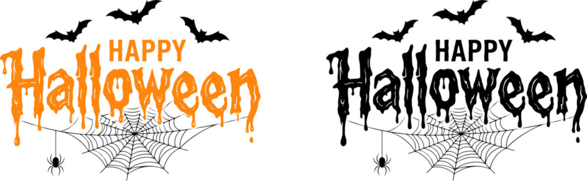 Halloween greeting cards with spider webs and bats