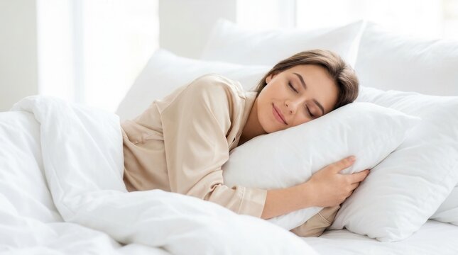 Beautiful young woman in a deep sleep resting in bed