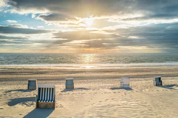 Sylt, Germany. Beach and beach chairs at sundown. © foto-select