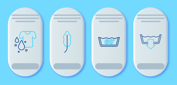 Set line Feather, Temperature wash, Dirty t-shirt and Washing modes icon. Vector