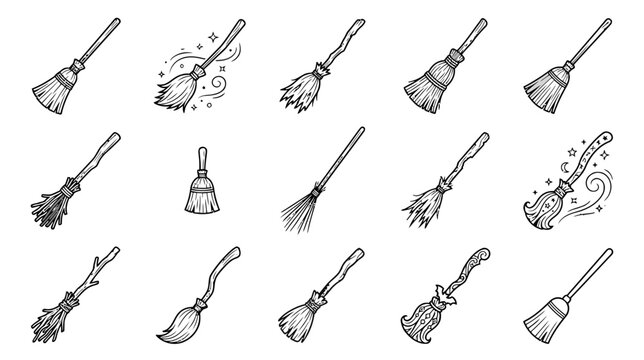Whimsical witch broom illustrations for magical and fantasy designs