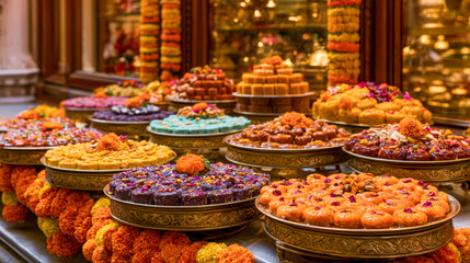 Fototapeta premium Diwali Sweets and Traditional Indian Desserts on Festive Table