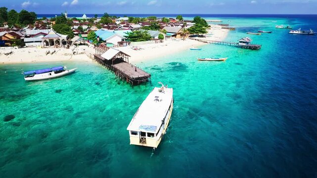 Passenger Boat Arriving at Island Shore in Makassar Indonesia