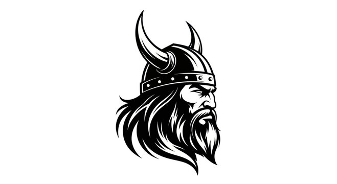Viking Warrior Head with Horned Helmet and Beard.