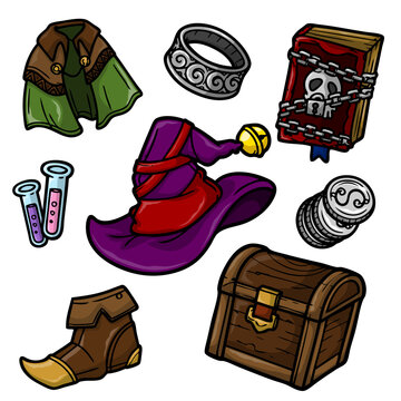 Colorful Hand Drawn RPG Adventure Doodles Wizard Items Pack