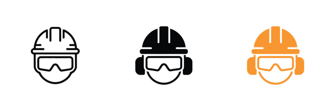 Industrial worker safety helmet icons. construction, labor protection, occupational safety, engineering, manufacturing, and protective equipment.