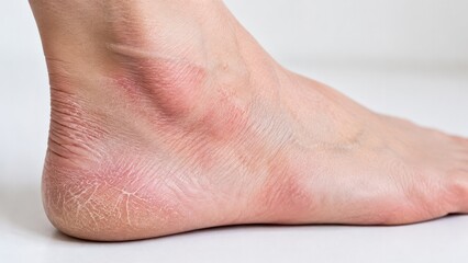 Fototapeta premium Close up of dry heel rash, eczema, dermatitis, foot care
